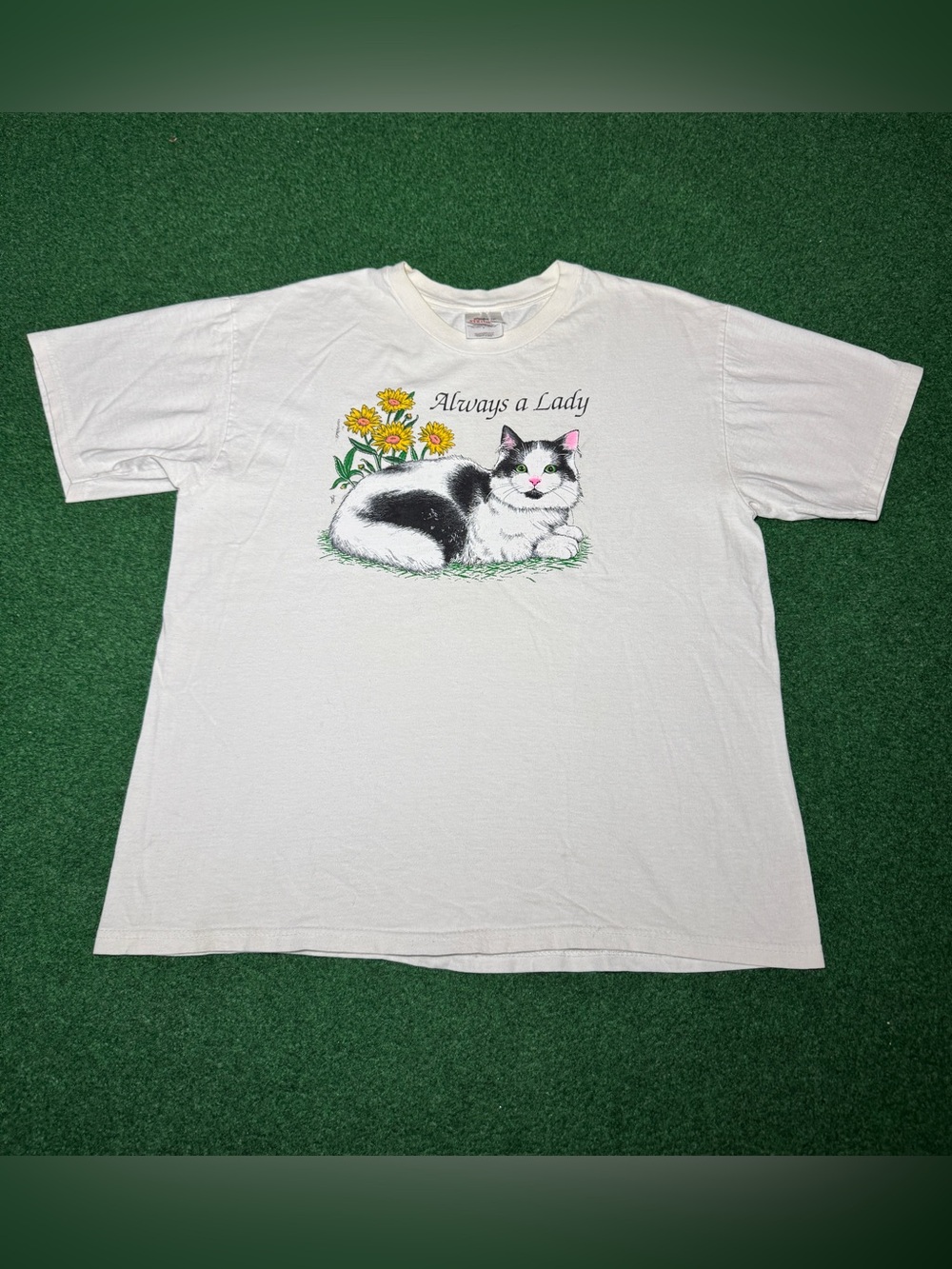Always A Lady Vintage Cat T Shirt 90s Large Kitty White Animal Print Shirt
